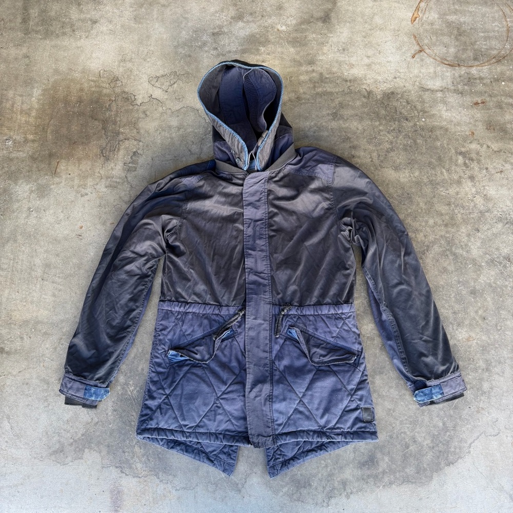 Scotch & Soda Men’s M Parka Jacket Zip & Snap Hooded Navy & Jean Neck Lined